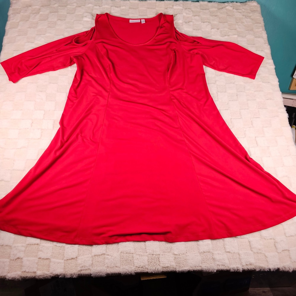 Susan Graver Liquid Knit Cold Shoulder A-Line Dress Red Plus 2X